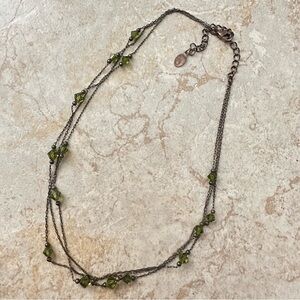 Vintage Delicate Olive Green Multi-Strand Crystal Necklace